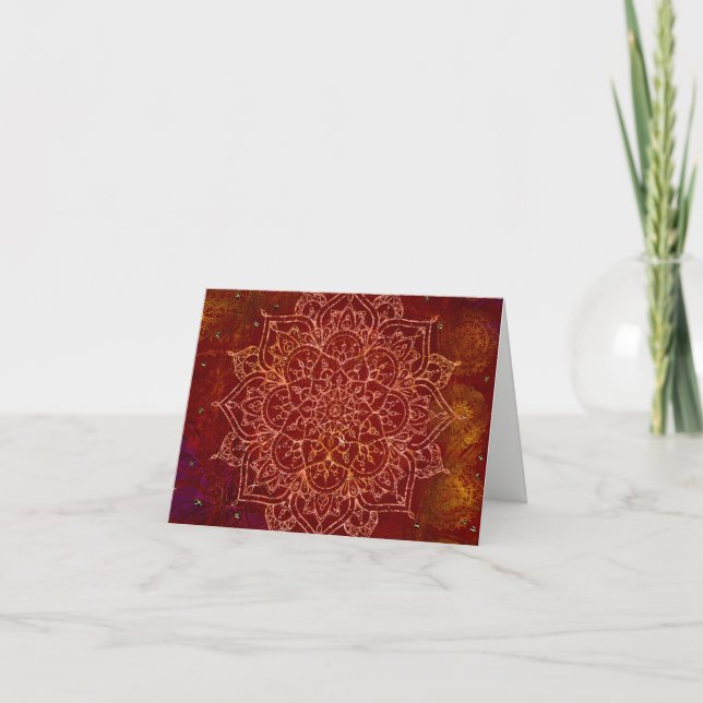 Carte De Remerciements Rouge Rouille Mandala Or Glam Moderne Chic Remerci (Devant)