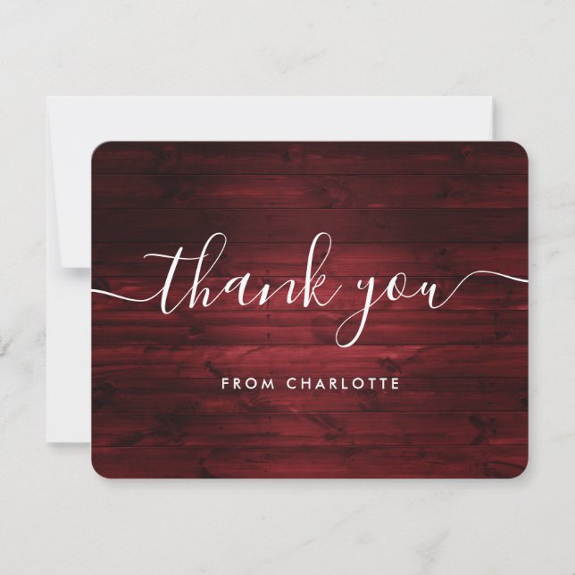 Carte De Remerciements Rouge Rustique Bois Mariage Fête d'anniversaire (Devant)