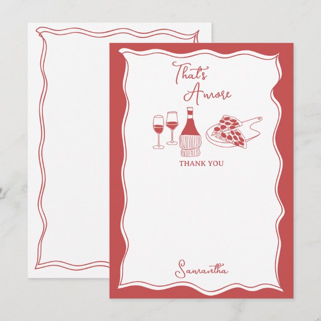 Carte De Remerciements Rouge That's Amore Pizza Italien Vin Enterrement d (Devant / Derrière)