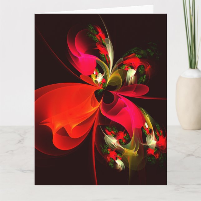 Carte De Remerciements Rouge Vert Floral Moderne Art Abstrait Motif #02 (Devant)