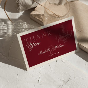 Carte De Remerciements Rouge Vin Élégant Vieille Fortune Mariage Remercie
