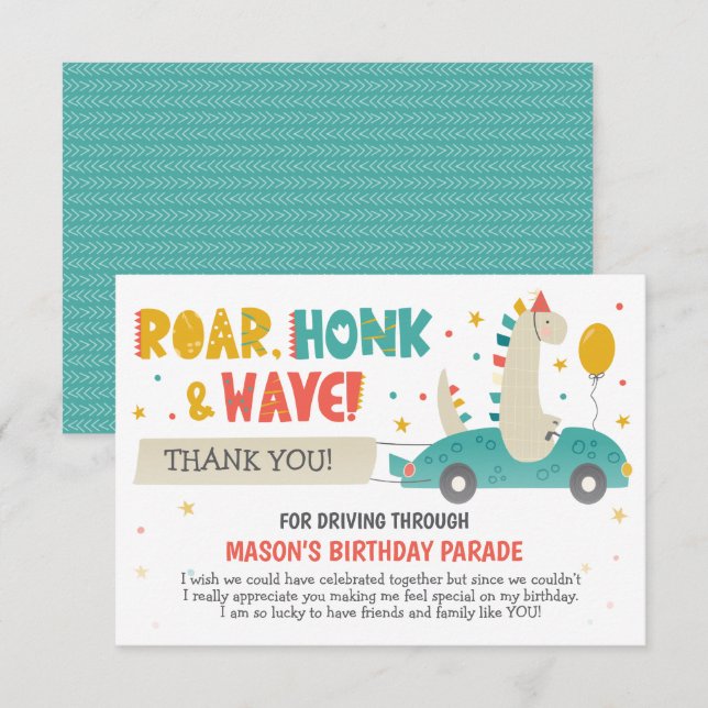 Carte De Remerciements Route Des Dinosaures De Roar Par Anniversaire (Devant / Derrière)