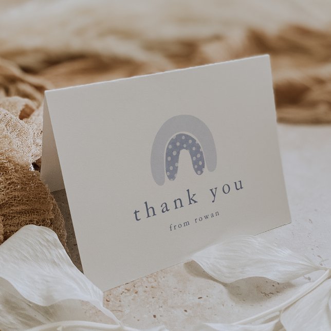 Carte De Remerciements ROWAN Summer Boho Blue Boho Rainbow Baby shower (ROWAN Summer Boy Blue Boho Rainbow Baby Shower Thank You Card)