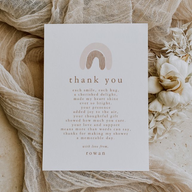 Carte De Remerciements ROWAN unique fille rose Boho Rainbow Baby shower (ROWAN Unique Girl Pink Boho Rainbow Baby Shower Thank You Card)