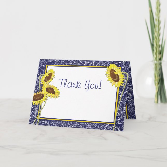 Carte de remerciements Royal Blue and Yellow Sunfl (Devant)