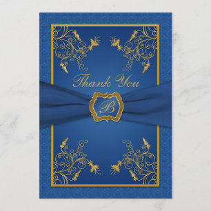 Carte de remerciements Royal Blue et Gold Monogram