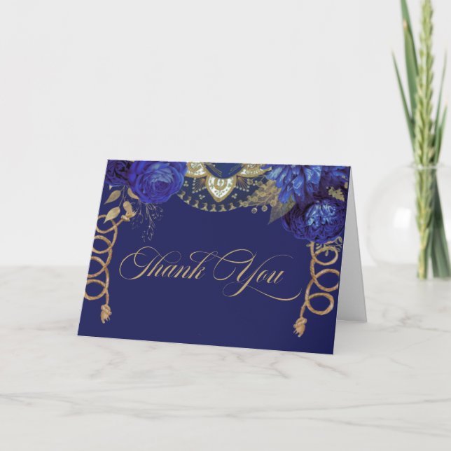Carte De Remerciements Royal Blue Gold Roses élégant Charro style occiden (Devant)