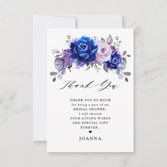 Carte De Remerciements Royal Blue Lilac Purple Floral Fête des mariées (Devant)