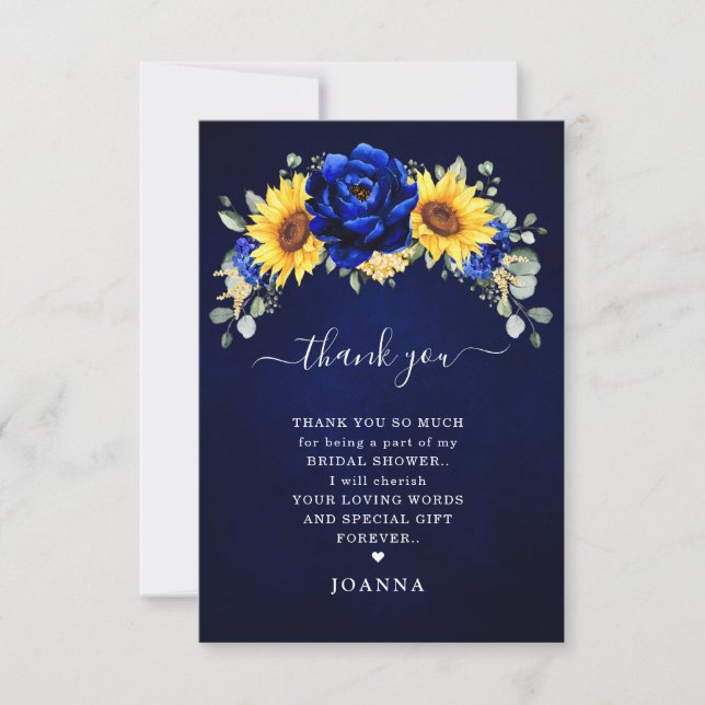 Carte De Remerciements Royal Blue Rustic Tournesol Fête des mariées moder (Devant)