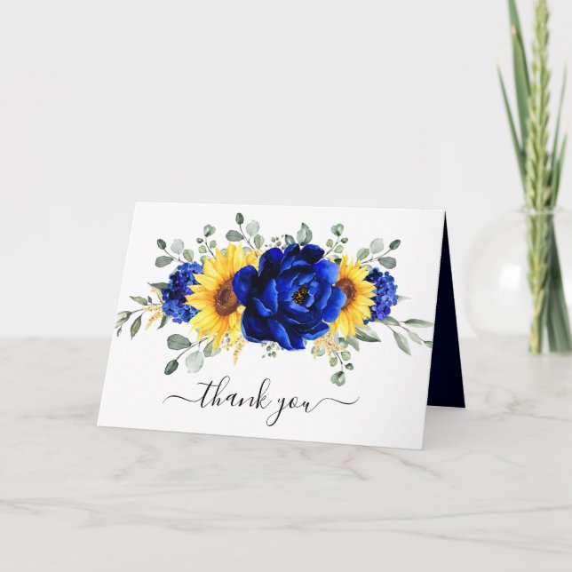 Carte De Remerciements Royal Blue Rustic Tournesol Fête des mariées moder (Devant)