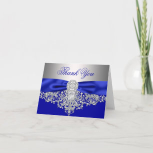 Carte De Remerciements Royal Blue Silver Diamond Thank You