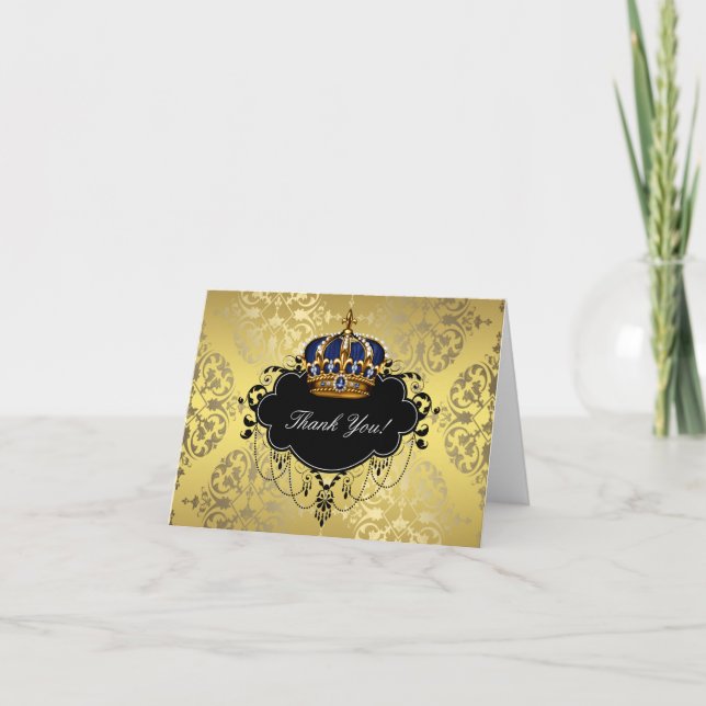 Carte De Remerciements Royal Navy Blue Gold Prince Crown Thank You Cards (Devant)