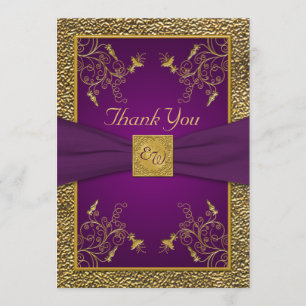 Carte de remerciements Royal Purple et Gold Monogr