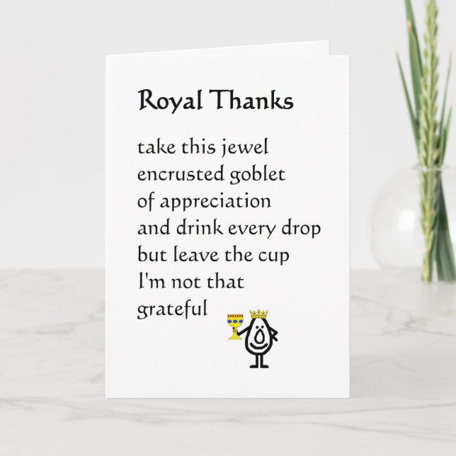 Carte De Remerciements Royal Thanks - un drôle de poème de remerciement (Devant)