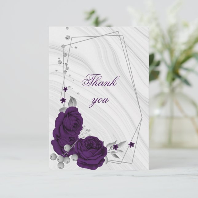 Carte De Remerciements royal violet gris argenté géométrique (Debout devant)