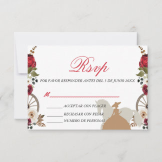 Carte De Remerciements RSVP Card Quinceanera Red Charra Watercolor 