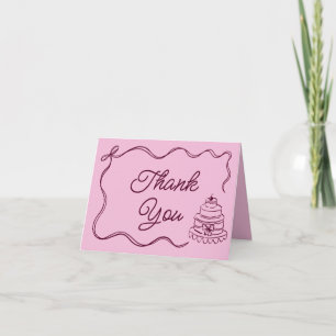 Carte De Remerciements Ruban à nœud de gâteau rétro dessiné à la main de
