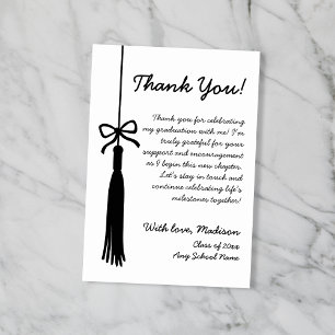 Carte De Remerciements Ruban à pompon noir et blanc Graduation promotion