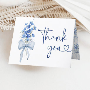 Carte De Remerciements Ruban Bow Blue Delphinium Quelque chose de Mariage
