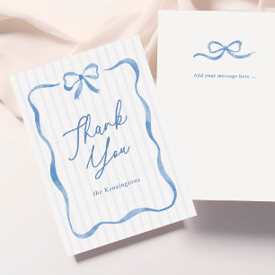 Carte De Remerciements Ruban ondulé bleu Baby Shower Plat