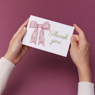 Carte De Remerciements Ruban rose aquarelle coquette féminine