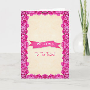Carte De Remerciements Ruban rose avec bordure Rose florale Bienvenue