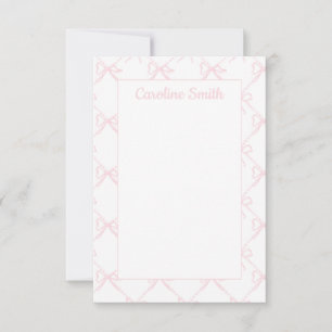 Carte De Remerciements Ruban rose et blanc personnalisé, Bow rose