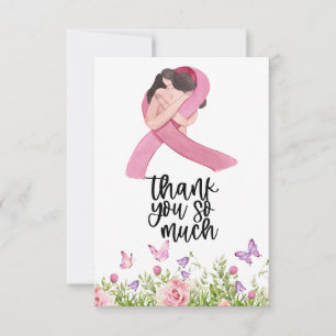 Carte De Remerciements Ruban rose Sensibilisation au cancer du sein avec 