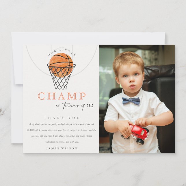 Carte De Remerciements Rust Notre petit champion de basket photo d'annive (Devant)