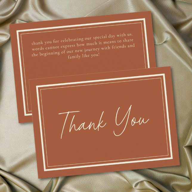 Carte De Remerciements Rust Terracotta Minimalist Frame Wedding (Rust Terracotta Minimalist Frame Wedding Thank You Card)