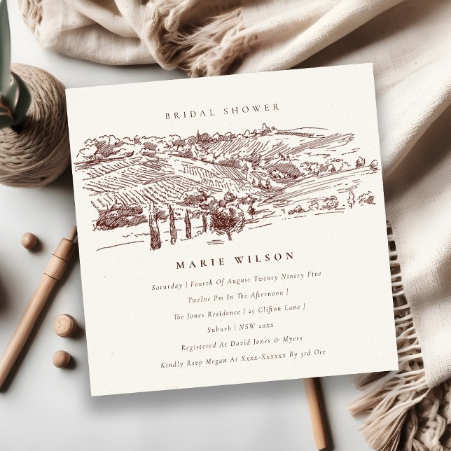 Carte De Remerciements Rust Winery Mountain Sketch Fête des mariées Invit (Créateur téléchargé)
