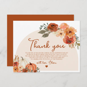 Carte De Remerciements Rustic Automne Citrouille Automne Fête des mariées
