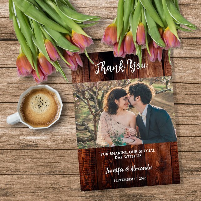 Carte De Remerciements Rustic barn wood photo country wedding (Rustic barn wood photo country wedding thank you card. )