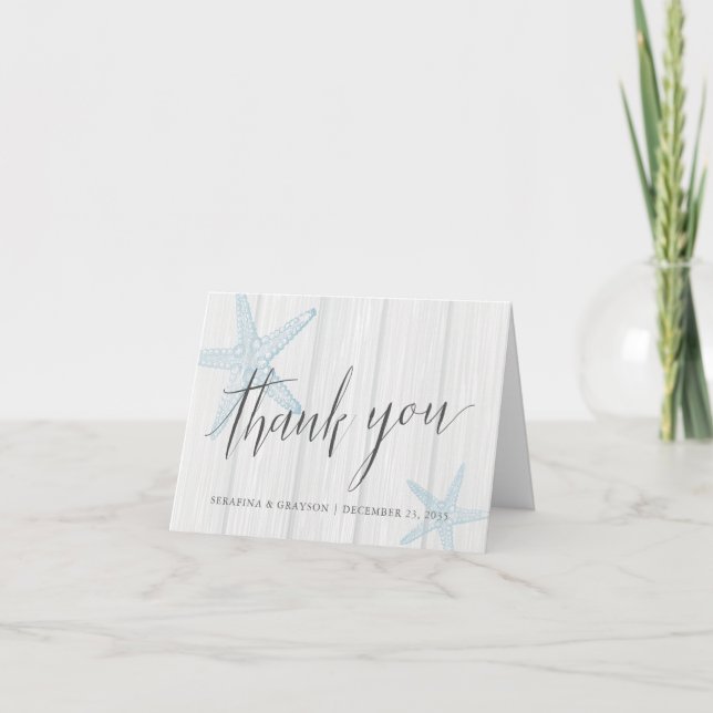Carte De Remerciements Rustic Beach Wedding Starfish (Devant)