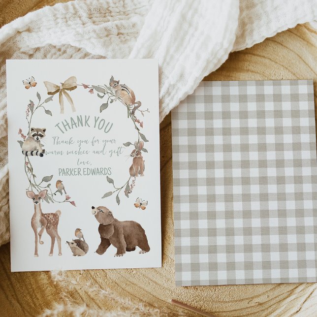 Carte De Remerciements Rustic Brown Woodland Baby Shower  (Gender Neutral Woodland Baby Shower Thank You Card Template, Rustic Woodland Animals Thank You Card)