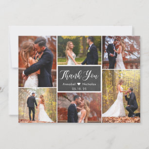 Carte De Remerciements Rustic Chalkboard Script 6 Photo Collage Mariage