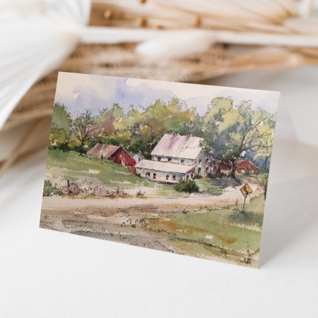 Carte De Remerciements Rustic Country Road Paysage d'aquarelle de ferme (Créateur téléchargé)
