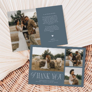 Carte De Remerciements Rustic Elegance Photo Collage Mariage Acier bleu