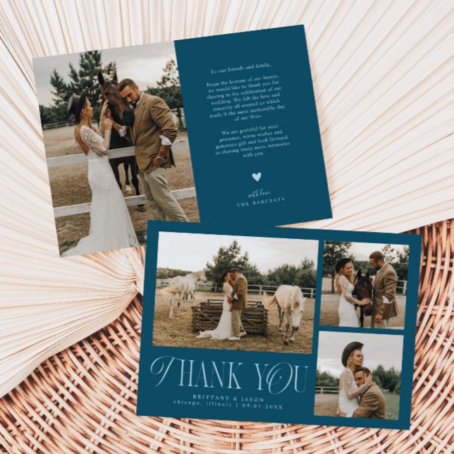 Carte De Remerciements Rustic Elegance Photo Collage Mariage Turquoise (Créateur téléchargé)