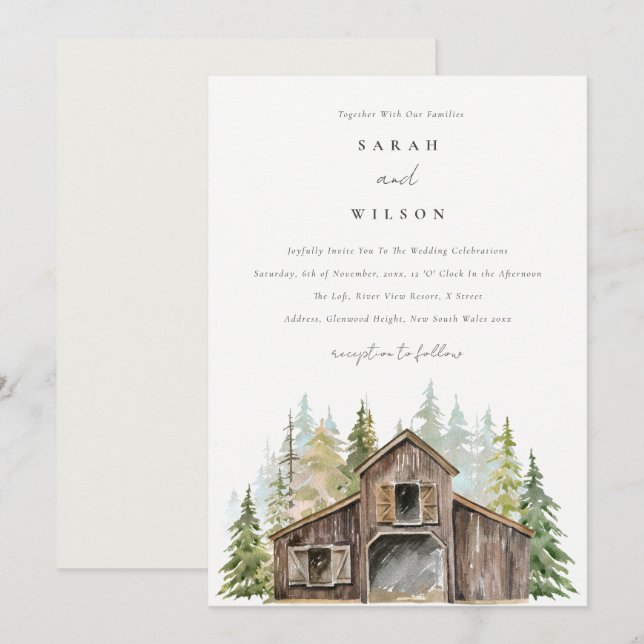 Carte De Remerciements Rustic Elegant Pine Forest Barnyard Mariage Invite (Devant / Derrière)