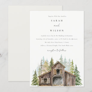 Carte De Remerciements Rustic Elegant Pine Forest Barnyard Mariage Invite