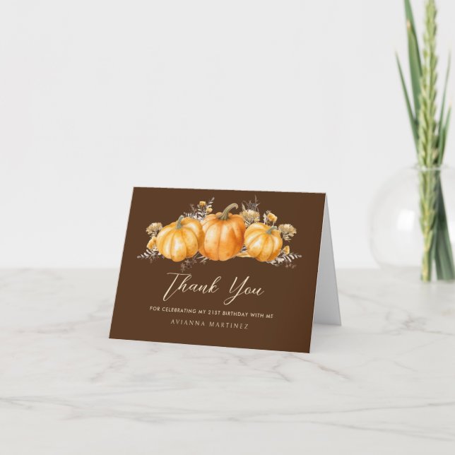 Carte De Remerciements Rustic Fall Citrouille Photo 21st Birthday Folded (Devant)