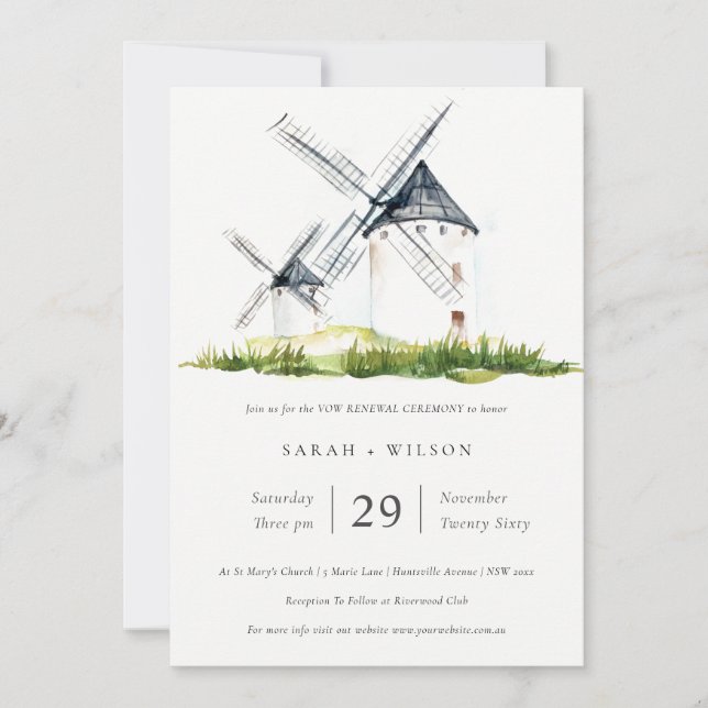 Carte De Remerciements Rustic Farm Windmill Thème Vow Renouvellement Invi (Devant)