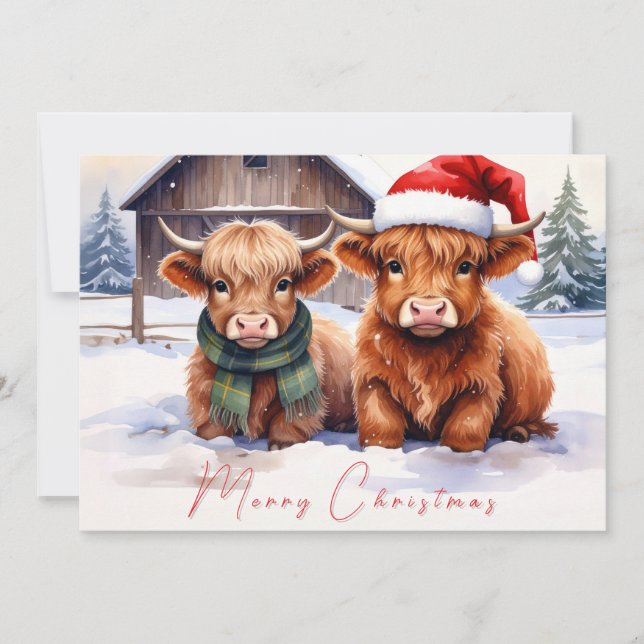 Carte De Remerciements Rustic Farmhouse Highland Cow Christmas Card (Devant)