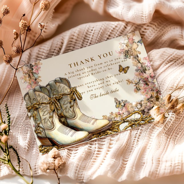 Carte De Remerciements Rustic Floral Boots Bridal Shower (Créateur téléchargé)