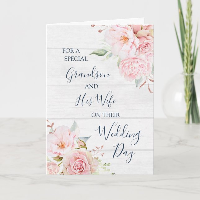 Carte De Remerciements Rustic Floral Wedding Day Grandson and Wife card (Devant)