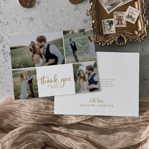 Carte De Remerciements Rustic Gold Script 4 Photo Collage Mariage