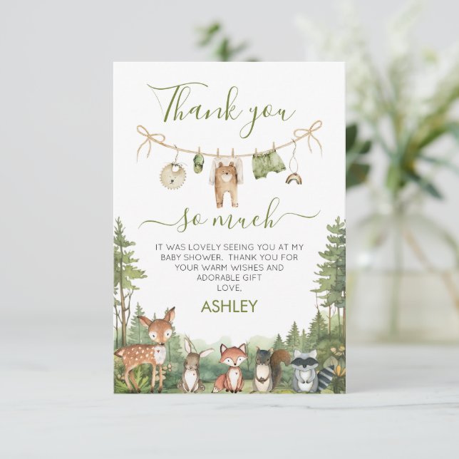 Carte De Remerciements Rustic Green Adventure Awaits Baby Shower  (Debout devant)