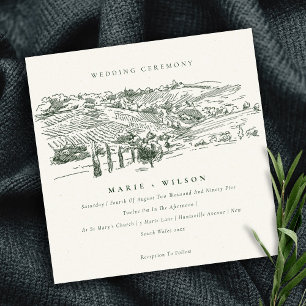 Carte De Remerciements Rustic Green Winery Mountain Croquis de mariage In