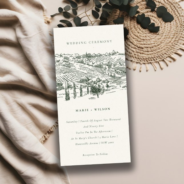 Carte De Remerciements Rustic Green Winery Mountain Croquis de mariage In (Créateur téléchargé)